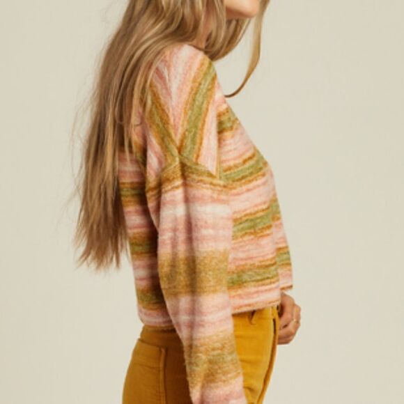 BILLABONG SO Charmed Striped Cropped Sweater Size Large - Picture 11 of 11